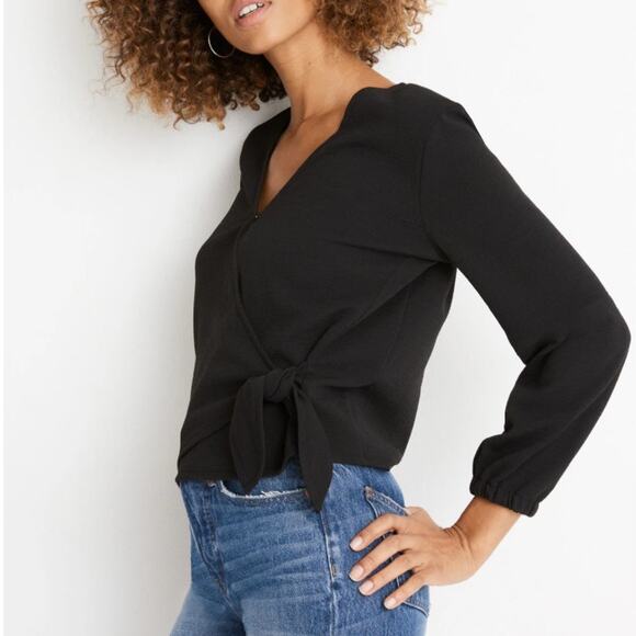 Texture & Thread by Madewell Crepe V- Neck Wrap Top Black Women's Size Medium - Picture 2 of 12